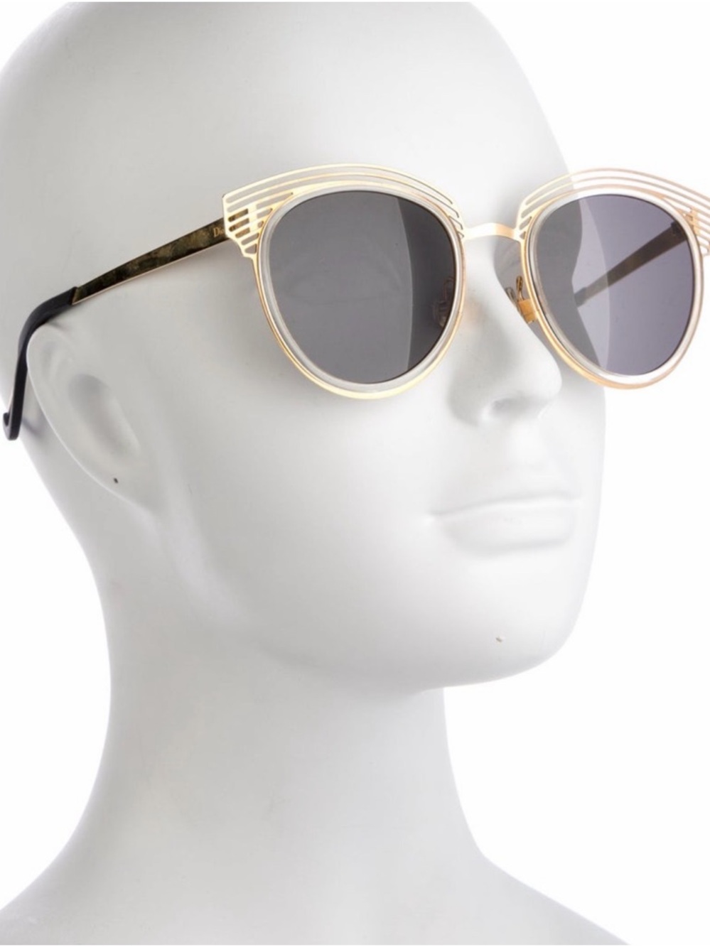 Dior Enigme Gold-Trim Cat-Eye Sunglasses with Gray Lenses